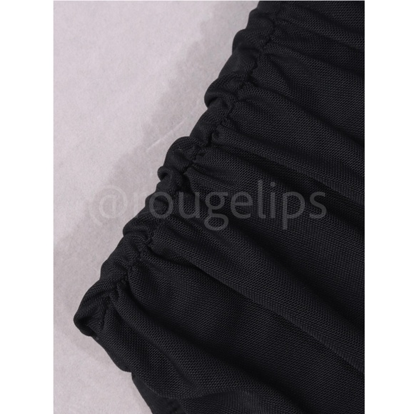 Black Corset Style Mesh Strapless Top Ruched - Picture 11 of 13